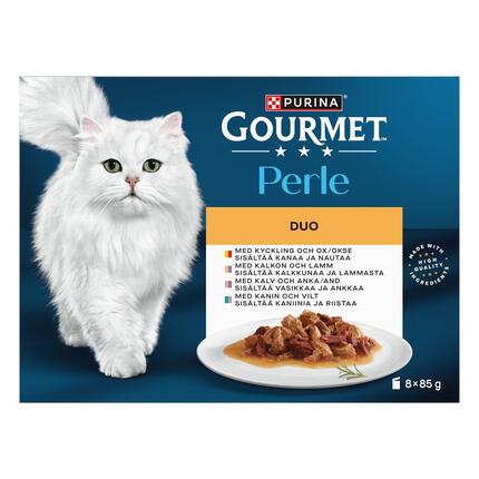 GOURMET® Perle Mini fillets i sauce med Kylling & Okse, Kalkun & Lam, Kanin & Vildt og And & Kalv (8-pack)