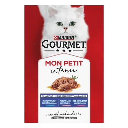 GOURMET MON PETIT Intense, komplet vådfoder til voksne katte, med tun, laks, ørred, 6 x 50g poser