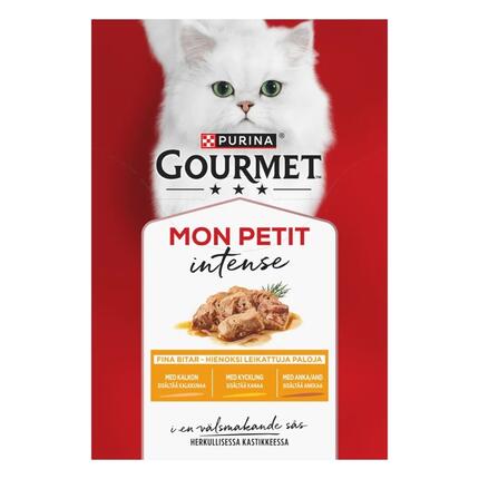GOURMET MON PETIT Intense, komplet vådfoder til voksne katte, med and, kylling, kalkun, 6 x 50g poser