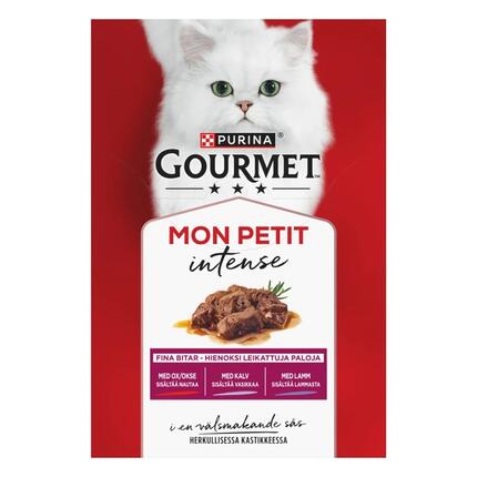 GOURMET MON PETIT Intense, komplet vådfoder til voksne katte, med okse, kalv, lam, 6 x 50g poser