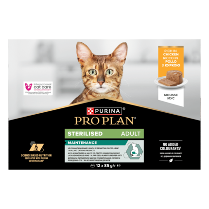 PRO PLAN® Sterilised Maintenance Mousse Kyckling 12x85g