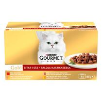 GOURMET™ Gold Bidder i sovs, med okse, kalkun og and, kylling og lever, laks og kylling, 85g dåse