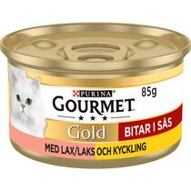 GOURMET™ Gold Bidder i sovs, med laks og kylling, 85g dåse