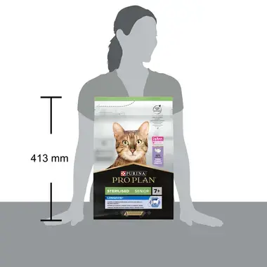 Højden på ProPlan kattemad med kalkun til senior 7+ steriliserede katte er 413 mm