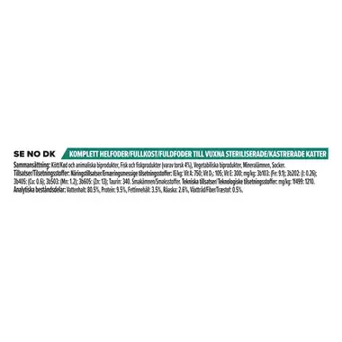 Beskrivelse af indhold, specifikationer og ingredienser i ProPlan kattemad til voksne steriliserede katte med torsk
