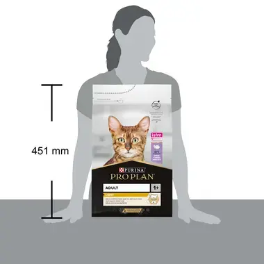 Højden på ProPlan kattemad med med Kalkun til voksne 1+ er 451 mm