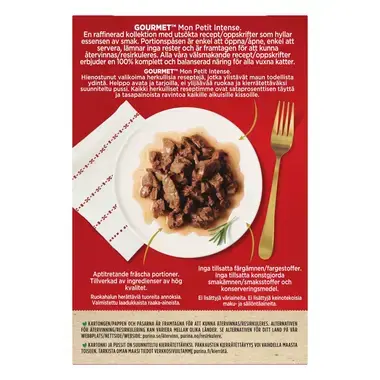 GOURMET MON PETIT Intense, komplet vådfoder til voksne katte, med okse, kalv, lam, 6 x 50g poser