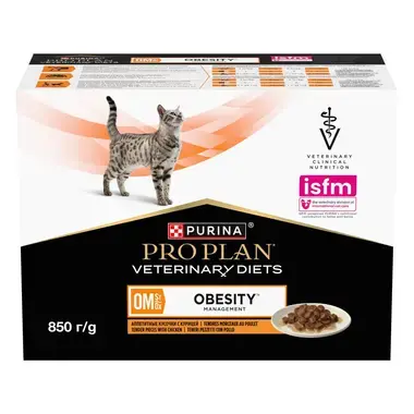 PURINA PRO PLAN VETERINARY DIETS OM St/Ox Obesity Management møre bidder i sovs med kylling vådfoder til katte poser 10x85g