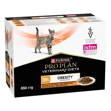 PURINA PRO PLAN VETERINARY DIETS OM St/Ox Obesity Management møre bidder i sovs med kylling vådfoder til katte poser 10x85g