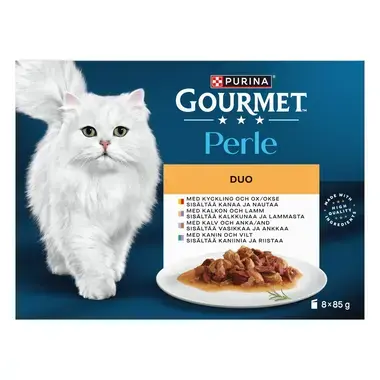 GOURMET® Perle Mini fillets i sauce med Kylling & Okse, Kalkun & Lam, Kanin & Vildt og And & Kalv (8-pack)