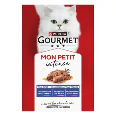 GOURMET MON PETIT Intense, komplet vådfoder til voksne katte, med tun, laks, ørred, 6 x 50g poser