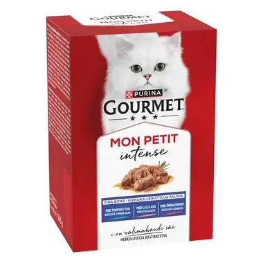 GOURMET MON PETIT Intense, komplet vådfoder til voksne katte, med tun, laks, ørred, 6 x 50g poser