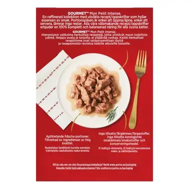 GOURMET MON PETIT Intense, komplet vådfoder til voksne katte, med and, kylling, kalkun, 6 x 50g poser