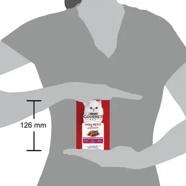 GOURMET MON PETIT Intense, komplet vådfoder til voksne katte, med okse, kalv, lam, 6 x 50g poser