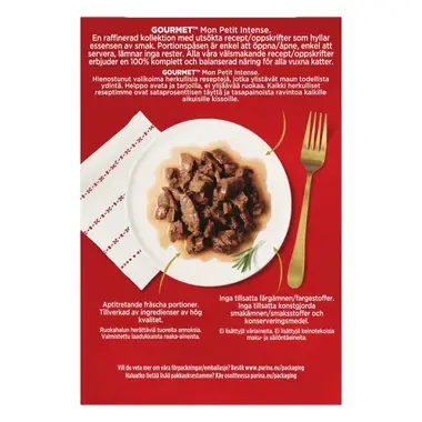 GOURMET MON PETIT Intense, komplet vådfoder til voksne katte, med okse, kalv, lam, 6 x 50g poser
